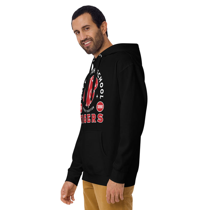 Man wearing Katy High School Tigers Black Premium Unisex Hoodie 208
