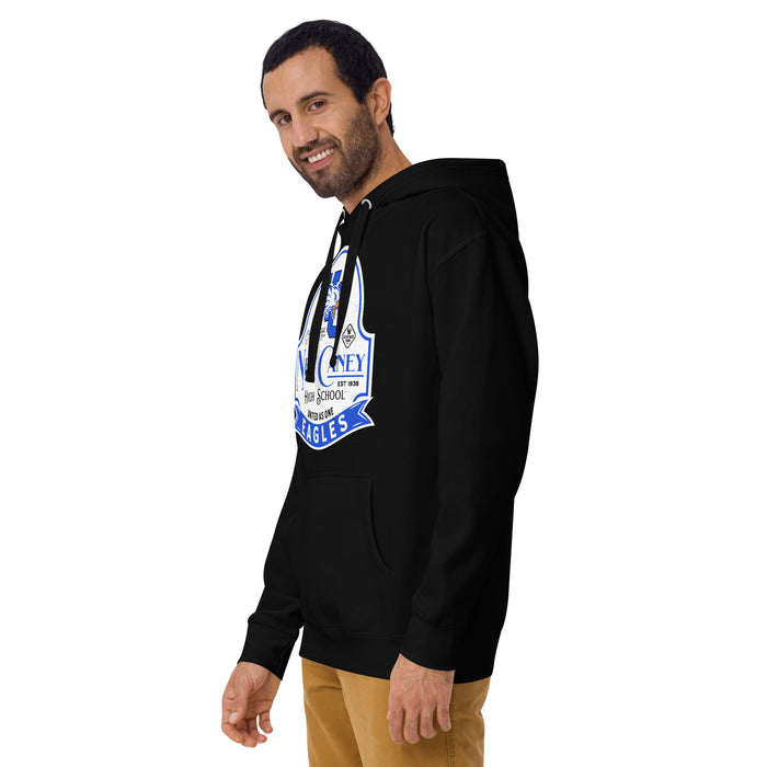 Man wearing New Caney High School Eagles Black Premium Unisex Hoodie 219