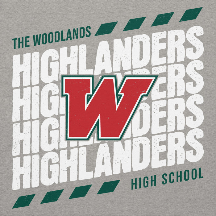 Close-up view of The Woodlands High School Highlanders Carbon Grey Premium Unisex Hoodie 223