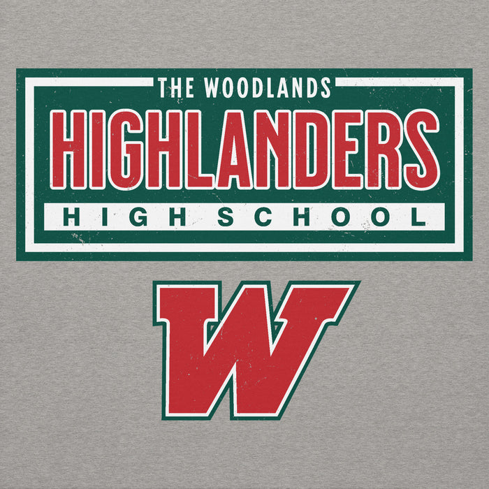 Close-up view of The Woodlands High School Highlanders Carbon Grey Premium Unisex Hoodie 049