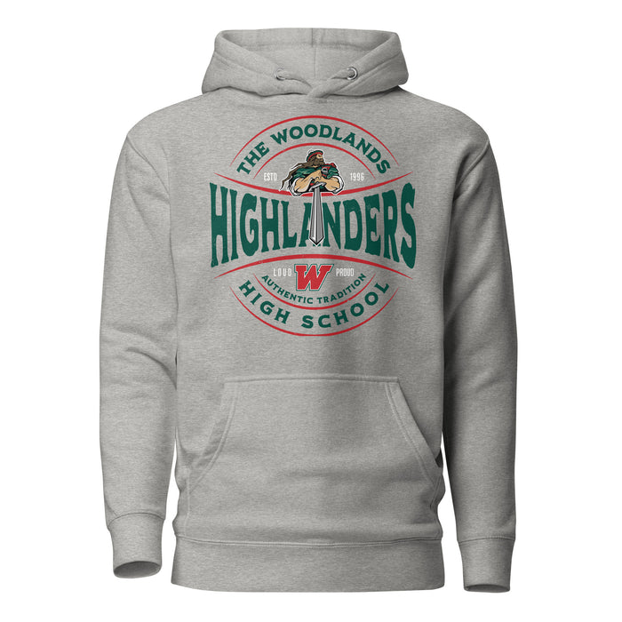 The Woodlands High School Highlanders Carbon Grey Premium Unisex Hoodie 218