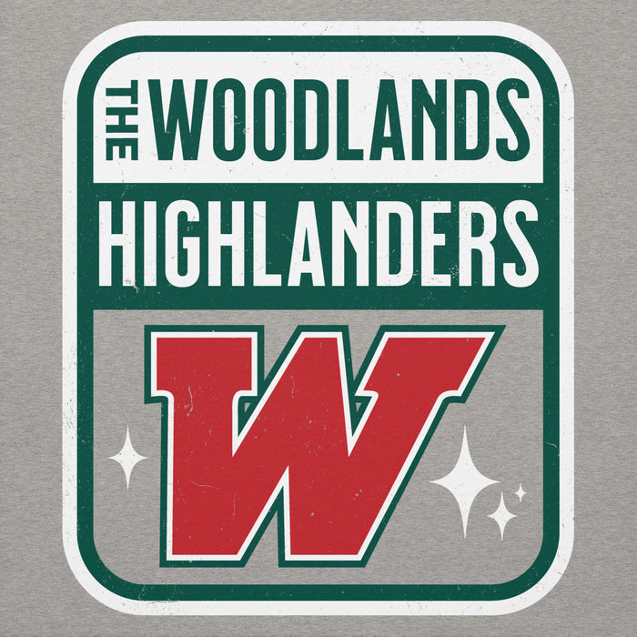 Close-up view of The Woodlands High School Highlanders Carbon Grey Premium Unisex Hoodie 001