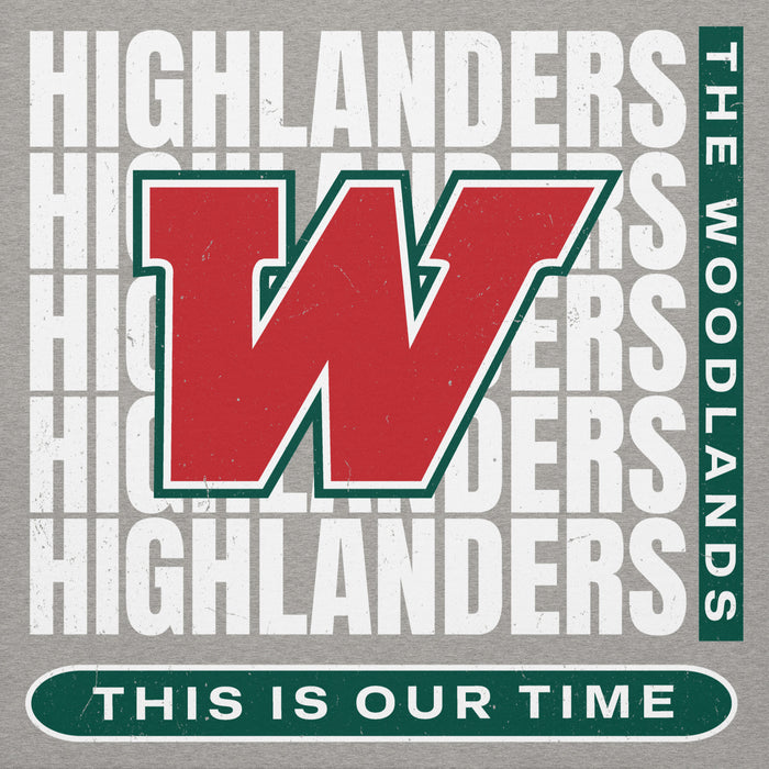 Close-up view of The Woodlands High School Highlanders Carbon Grey Premium Unisex Hoodie 235