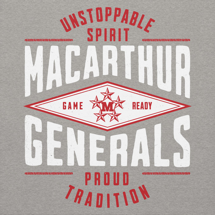 Close-up view of MacArthur High School Generals Grey Premium Unisex Hoodie 210
