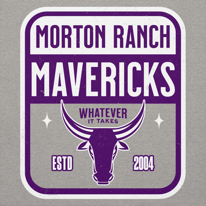 Close-up view of Morton Ranch High School Mavericks Premium Grey Unisex Hoodie 001