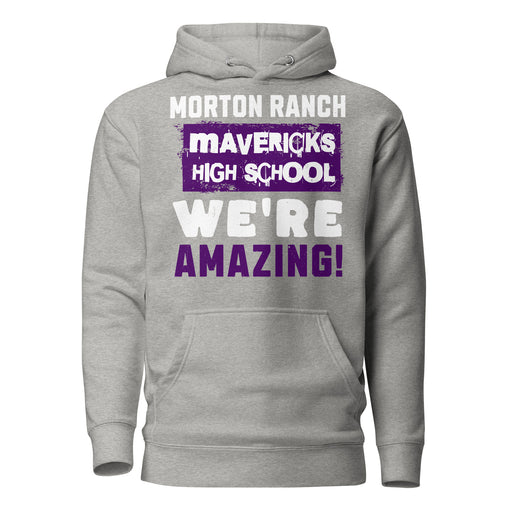 Close-up view of Morton Ranch High School Mavericks Premium Grey Unisex Hoodie 231