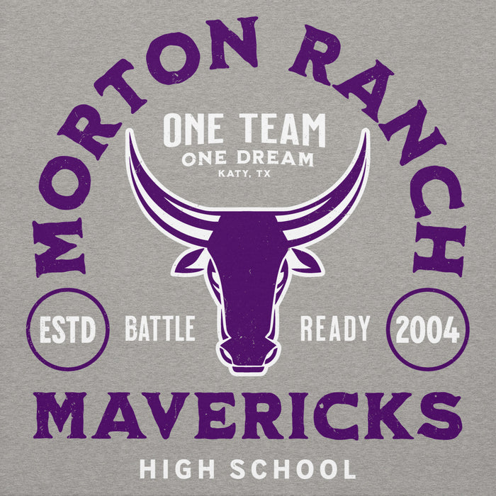 Close-up view of Morton Ranch High School Mavericks Premium Grey Unisex Hoodie 208