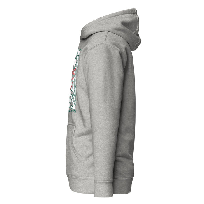 Side view of The Woodlands High School Highlanders Carbon Grey Premium Unisex Hoodie 236