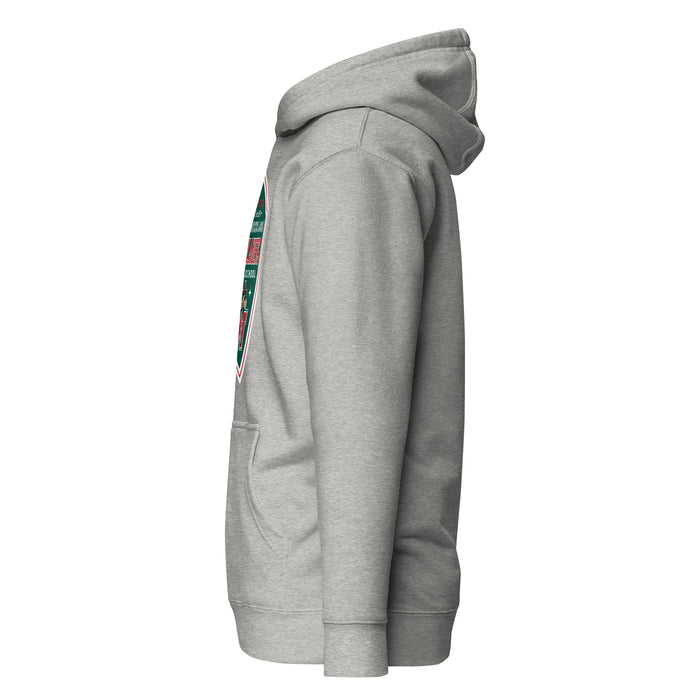 Side view of The Woodlands High School Highlanders Carbon Grey Premium Unisex Hoodie 225