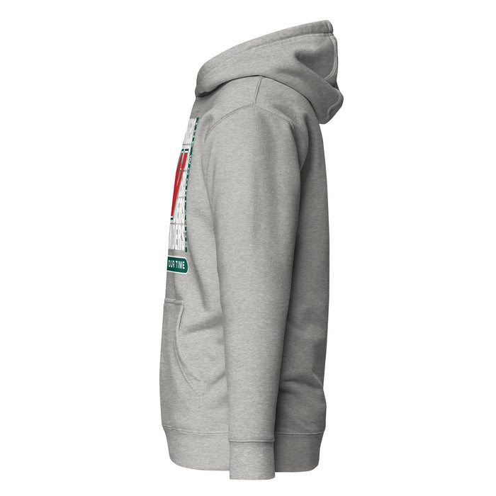 Side view of The Woodlands High School Highlanders Carbon Grey Premium Unisex Hoodie 235