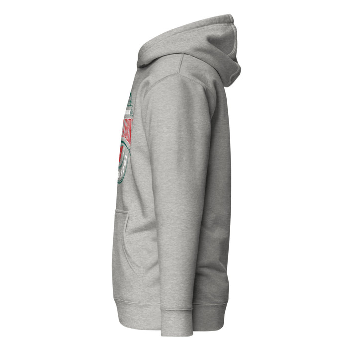 Side view of The Woodlands High School Highlanders Carbon Grey Premium Unisex Hoodie 211