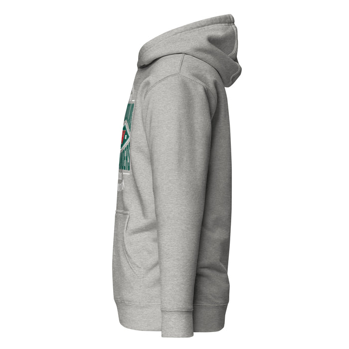 Side view of The Woodlands High School Highlanders Carbon Grey Premium Unisex Hoodie 210
