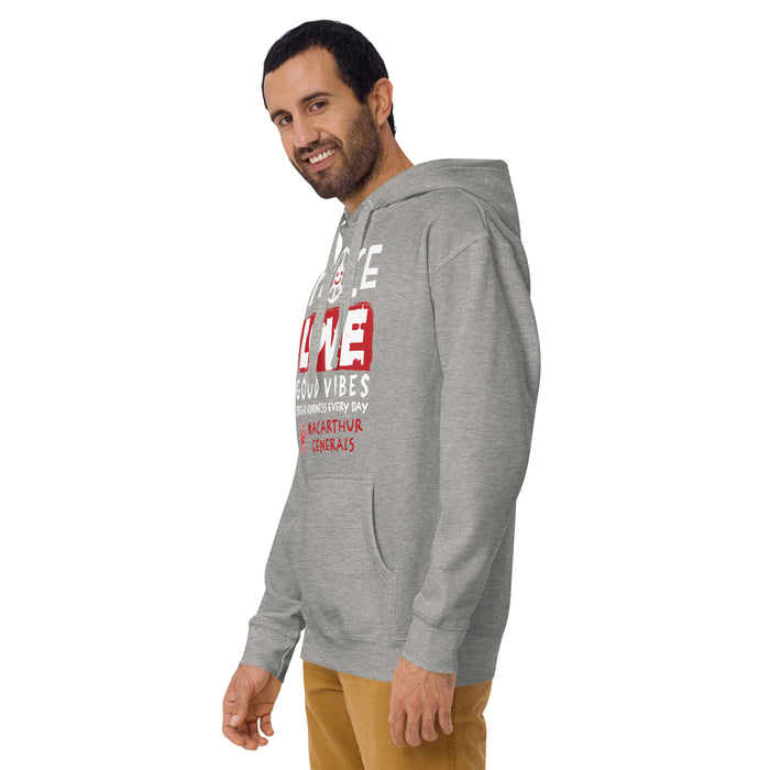 Man wearing MacArthur High School Generals Grey Premium Unisex Hoodie 240