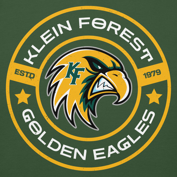 Close-up view of Klein Forest High School Golden Eagles Premium Forest Green Unisex Hoodie 239