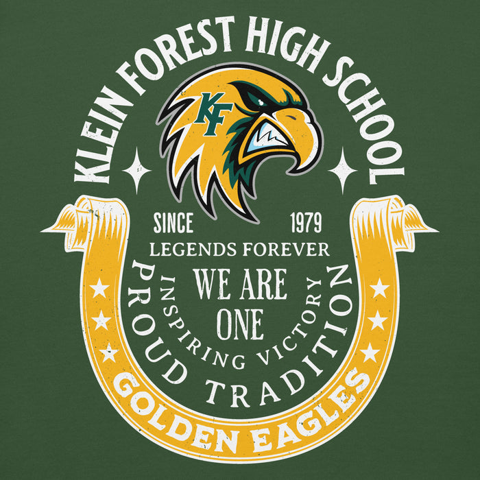 Close-up view of Klein Forest High School Golden Eagles Premium Forest Green Unisex Hoodie 229