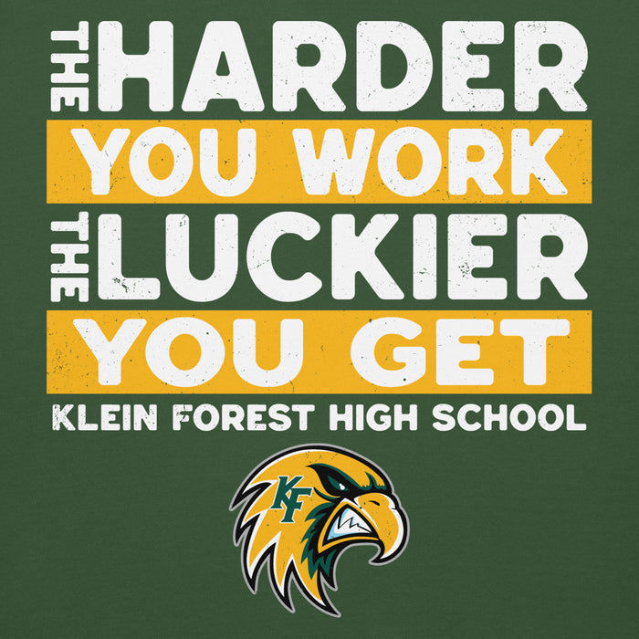 Close-up view of Klein Forest High School Golden Eagles Premium Forest Green Unisex Hoodie 238