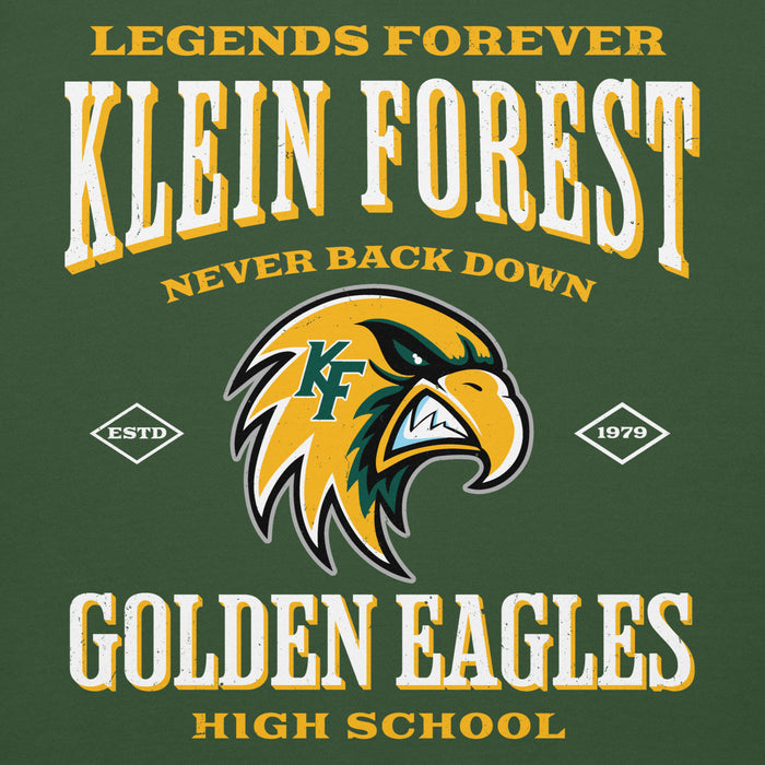 Close-up view of Klein Forest High School Golden Eagles Premium Forest Green Unisex Hoodie 230