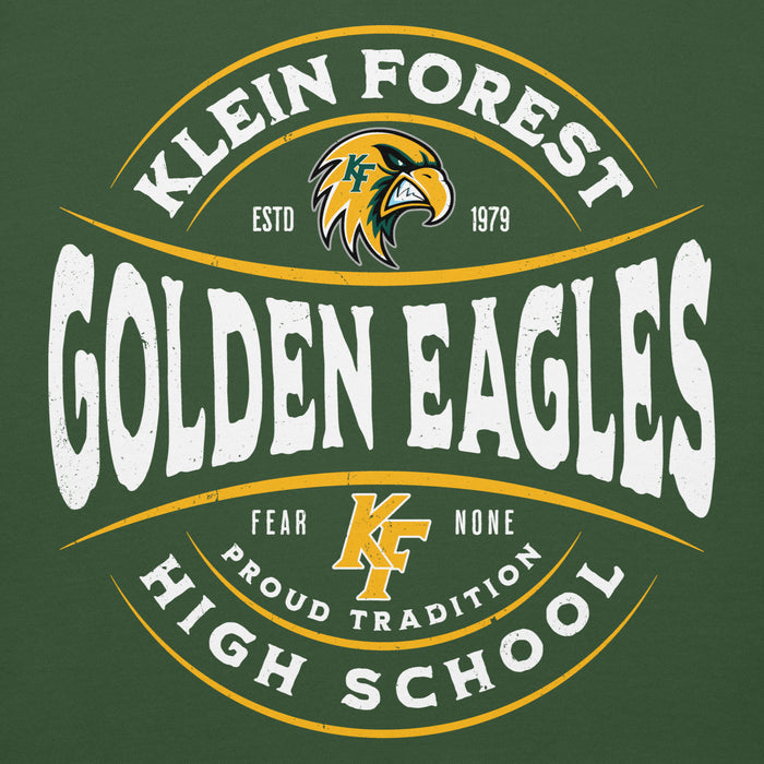 Close-up view of Klein Forest High School Golden Eagles Premium Forest Green Unisex Hoodie 218
