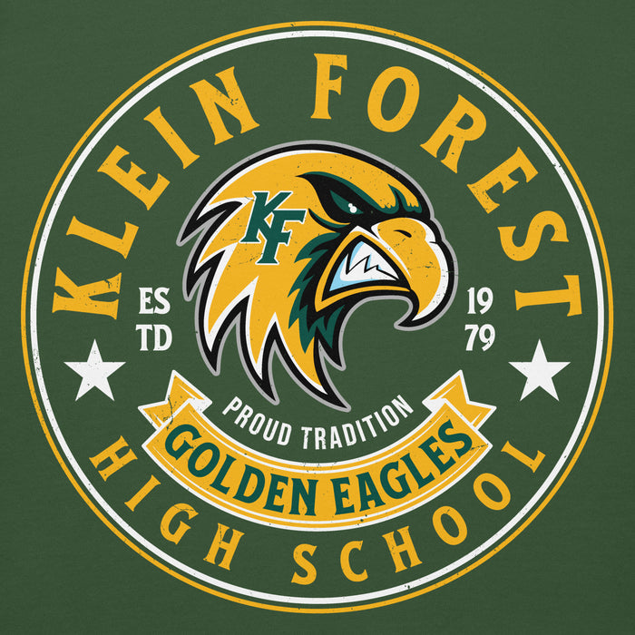 Close-up view of Klein Forest High School Golden Eagles Premium Forest Green Unisex Hoodie 215