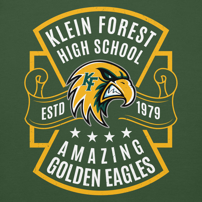 Close-up view of Klein Forest High School Golden Eagles Premium Forest Green Unisex Hoodie 207