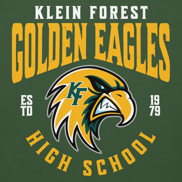 Close-up view of Klein Forest High School Golden Eagles Premium Forest Green Unisex Hoodie 213