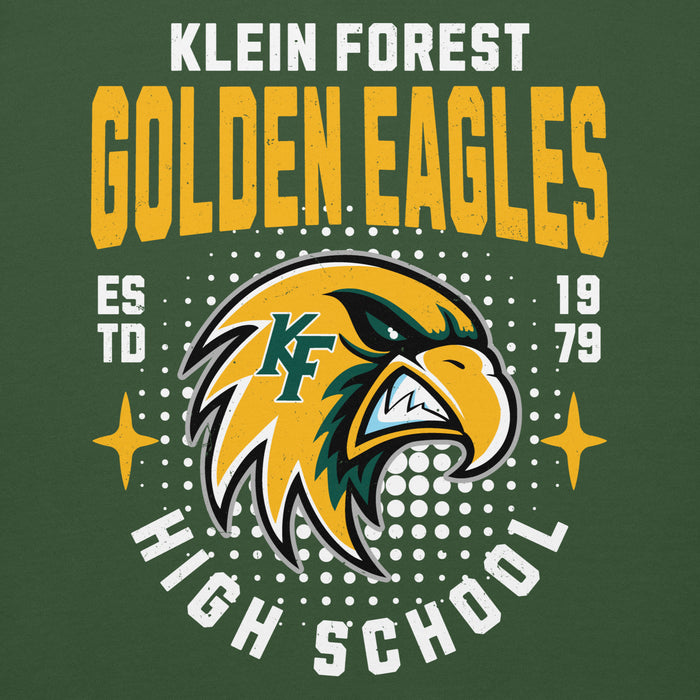 Close-up view of Klein Forest High School Golden Eagles Premium Forest Green Unisex Hoodie 204