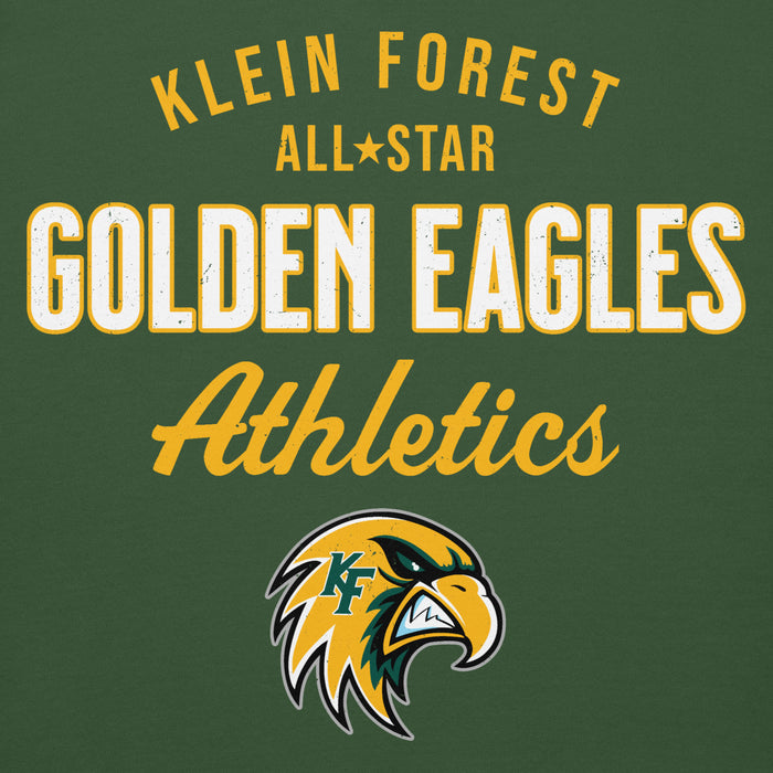 Close-up view of Klein Forest High School Golden Eagles Premium Forest Green Unisex Hoodie 034