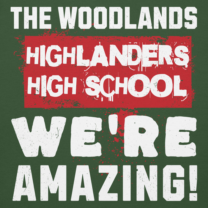 Close-up view of The Woodlands High School Highlanders Forest Green Premium Unisex Hoodie 231
