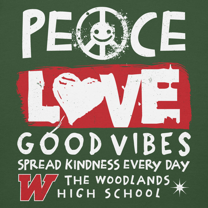 Close-up view of The Woodlands High School Highlanders Forest Green Premium Unisex Hoodie 240