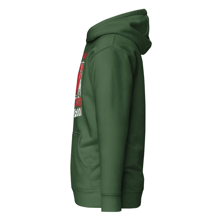 Side view of The Woodlands High School Highlanders Forest Green Premium Unisex Hoodie 205