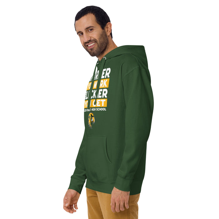 Man wearing Klein Forest High School Golden Eagles Premium Forest Green Unisex Hoodie 238