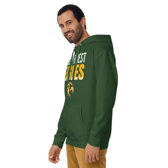 Man wearing Klein Forest High School Golden Eagles Premium Forest Green Unisex Hoodie 024