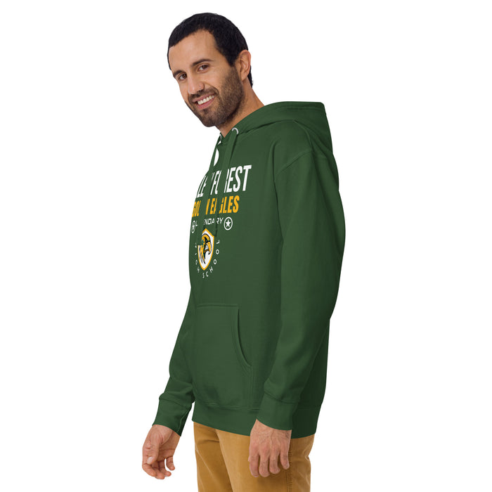 Man wearing Klein Forest High School Golden Eagles Premium Forest Green Unisex Hoodie 003