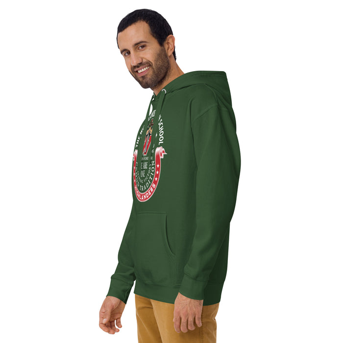 Man wearing The Woodlands High School Highlanders Forest Green Premium Unisex Hoodie 229