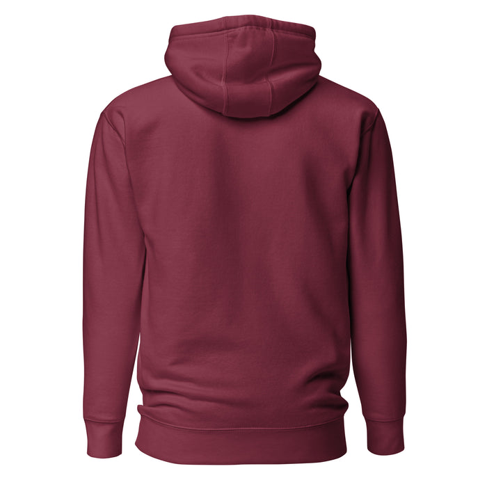 Back view of Lewisville High School Farmers Maroon Premium Unisex Hoodie 215