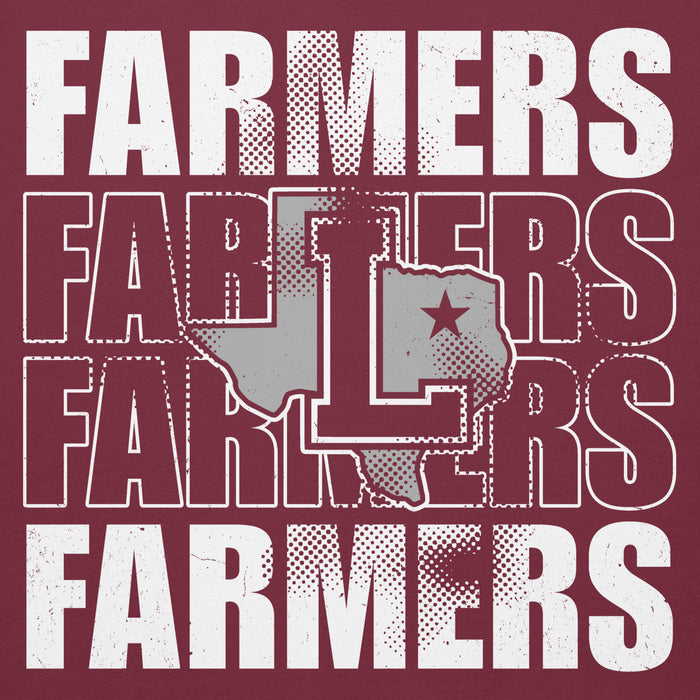 Close-up view of Lewisville High School Farmers Maroon Premium Unisex Hoodie 233