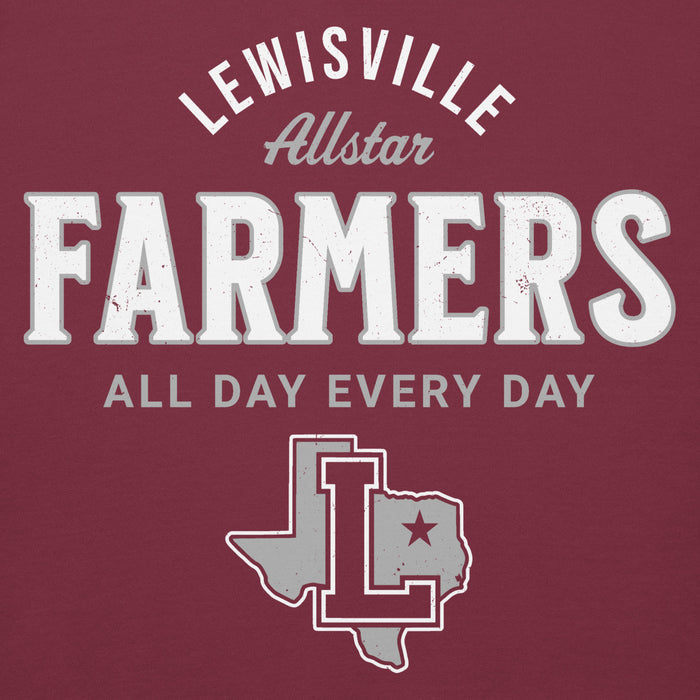 Back view of Lewisville High School Farmers Maroon Premium Unisex Hoodie 040
