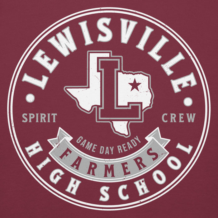 Close-up view of Lewisville High School Farmers Maroon Premium Unisex Hoodie 215