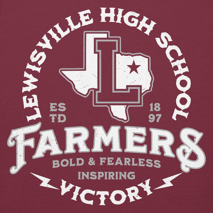 Close-up view of Lewisville High School Farmers Maroon Premium Unisex Hoodie 206