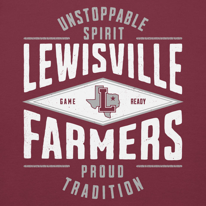 Close-up view of Lewisville High School Farmers Maroon Premium Unisex Hoodie 210