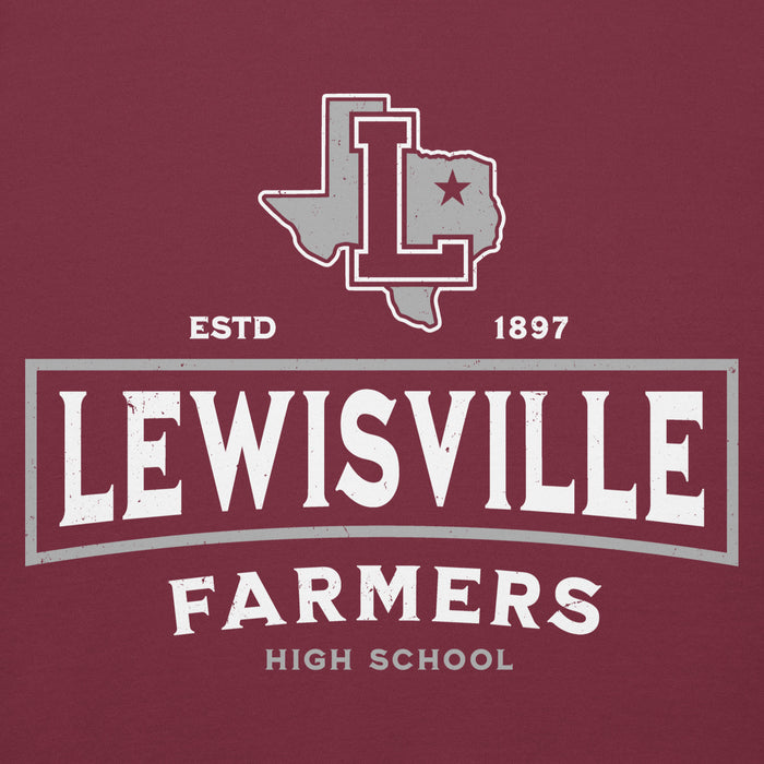 Close-up view of Lewisville High School Farmers Maroon Premium Unisex Hoodie 202