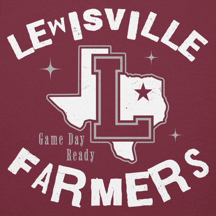 Close-up view of Lewisville High School Farmers Maroon Premium Unisex Hoodie 228