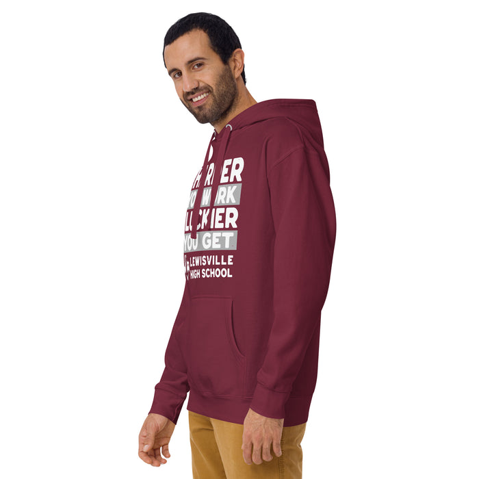 Man wearing Lewisville High School Farmers Maroon Premium Unisex Hoodie 238