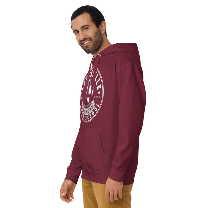 Man wearing Lewisville High School Farmers Maroon Premium Unisex Hoodie 215