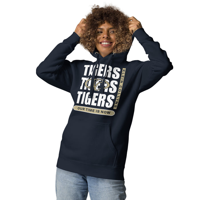 Woman wearing Klein Collins High School Tigers Navy Blue Premium Unisex Hoodie 235