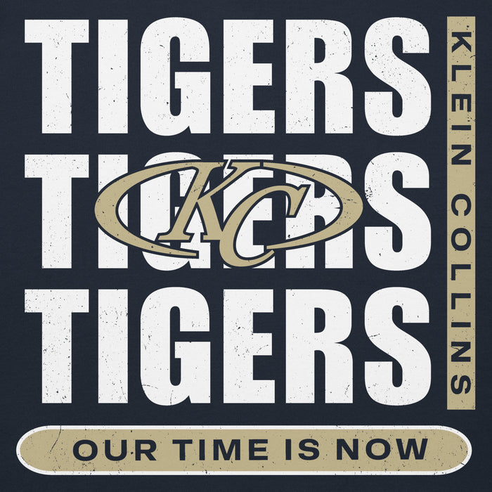 Close-up view of Klein Collins High School Tigers Navy Blue Premium Unisex Hoodie 235