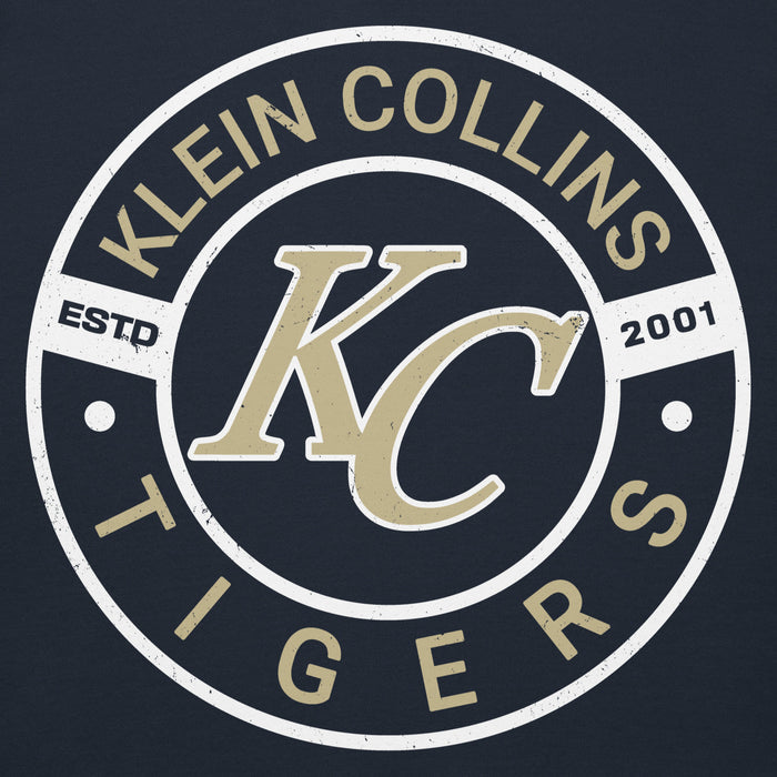 Close-up view of Klein Collins High School Tigers Navy Blue Premium Unisex Hoodie 239