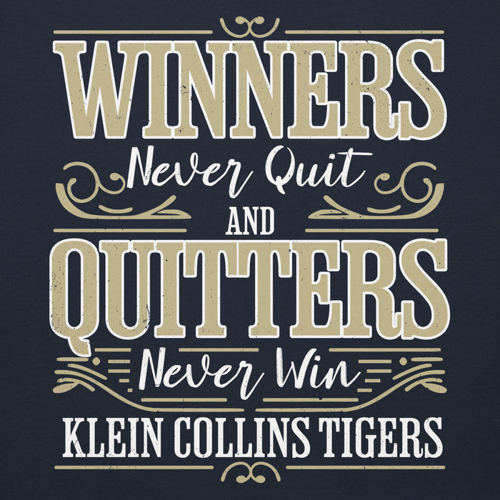 Close-up view of Klein Collins High School Tigers Navy Blue Premium Unisex Hoodie 237