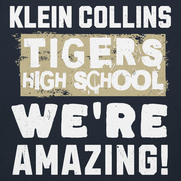 Close-up view of Klein Collins High School Tigers Navy Blue Premium Unisex Hoodie 231