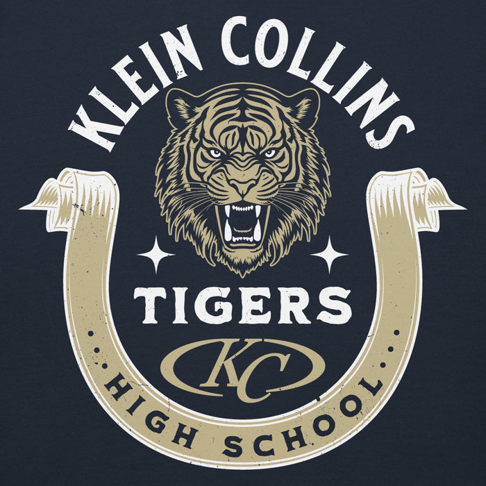 Close-up view of Klein Collins High School Tigers Navy Blue Premium Unisex Hoodie 229